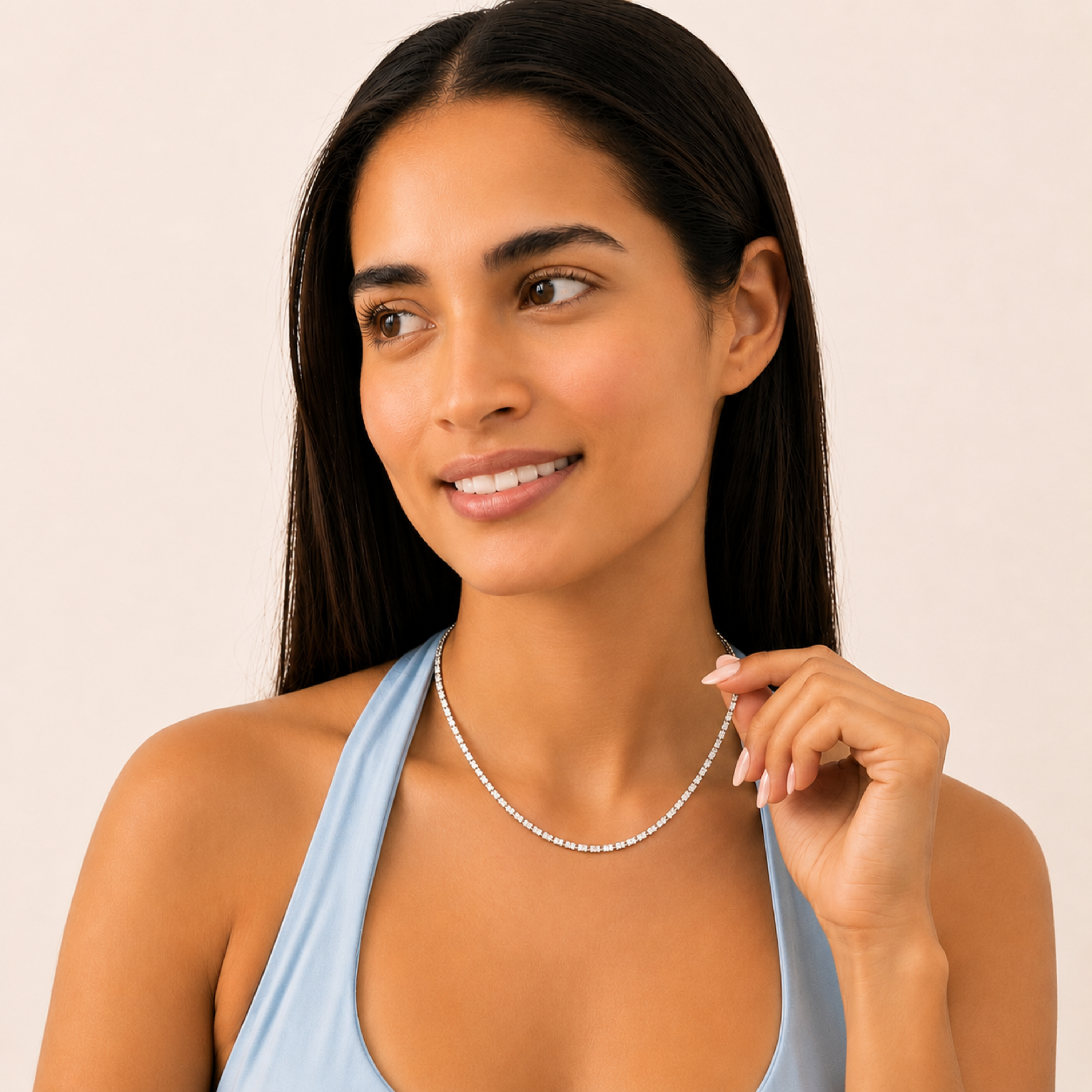 30.0 Ct Emerald (F/VS) Lab Grown Diamond Bezel 14K White Gold Classic Eternity Tennis Necklace